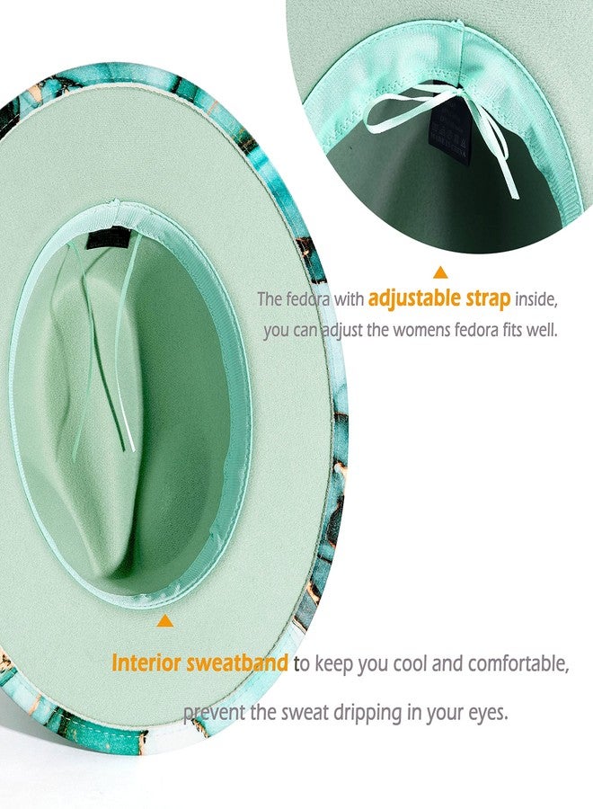 Gossifan Tie-dye Wide Brim Fedora Hats for Women Multicolor Felt Panama Hat Mint Green - Image 4